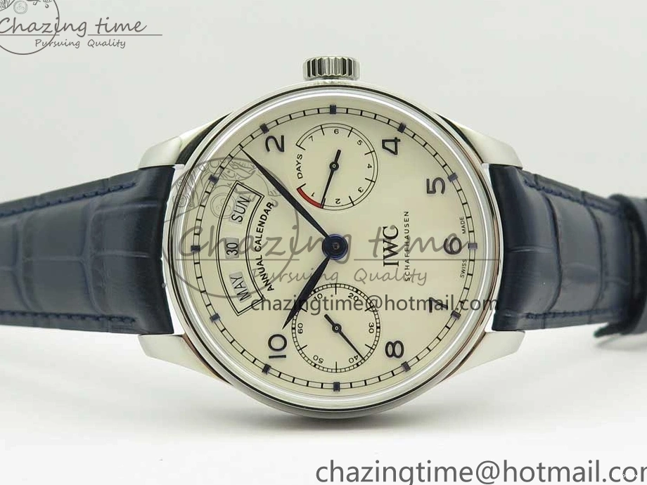 MIROTIME 0212 Affordable Portuguese Real PR Real Annual Calendar IW5035 ZF 1:1 Best Edition White Dial Blue Markers on Blue Leather Strap A 7143